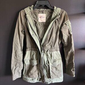 Hollister Olive Green Patchwork Hooded Long Utility Jacket